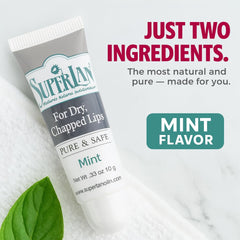 Superlan Closeup Hydration Lip Balm on lips highlights deep moisture.