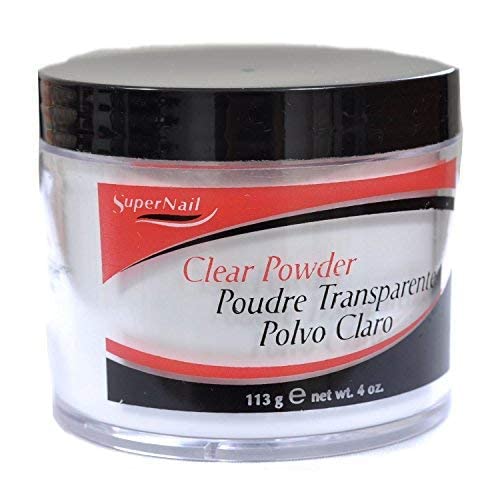 SuperNail Clear powder close-up highlighting fine texture for smooth application.