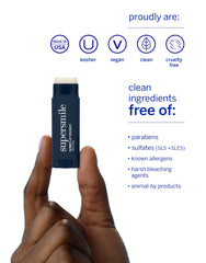 Collagen and shea butter components in Supersmile lip treatment delivering rich hydration