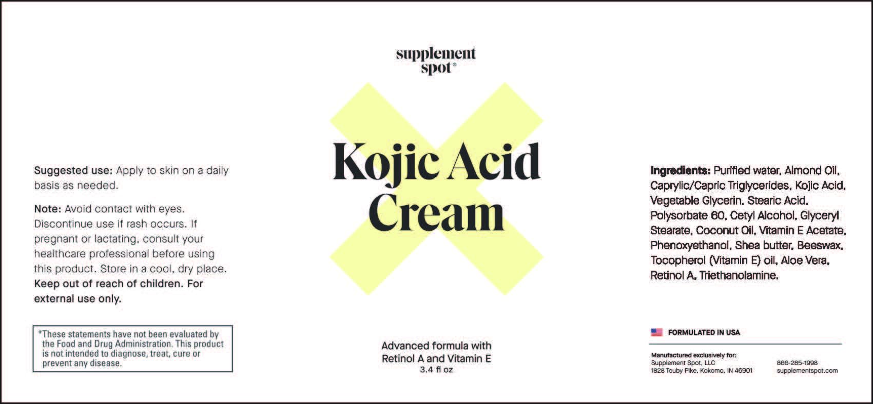 Supplement Spot Kojic Acid Cream swatch showing even skin tone result.