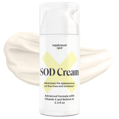 Supplement Spot SOD cream bottle and jar for antioxidant skincare.