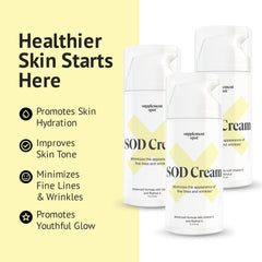 Supplement Spot SOD cream texture close-up highlighting creamy, rich feel.