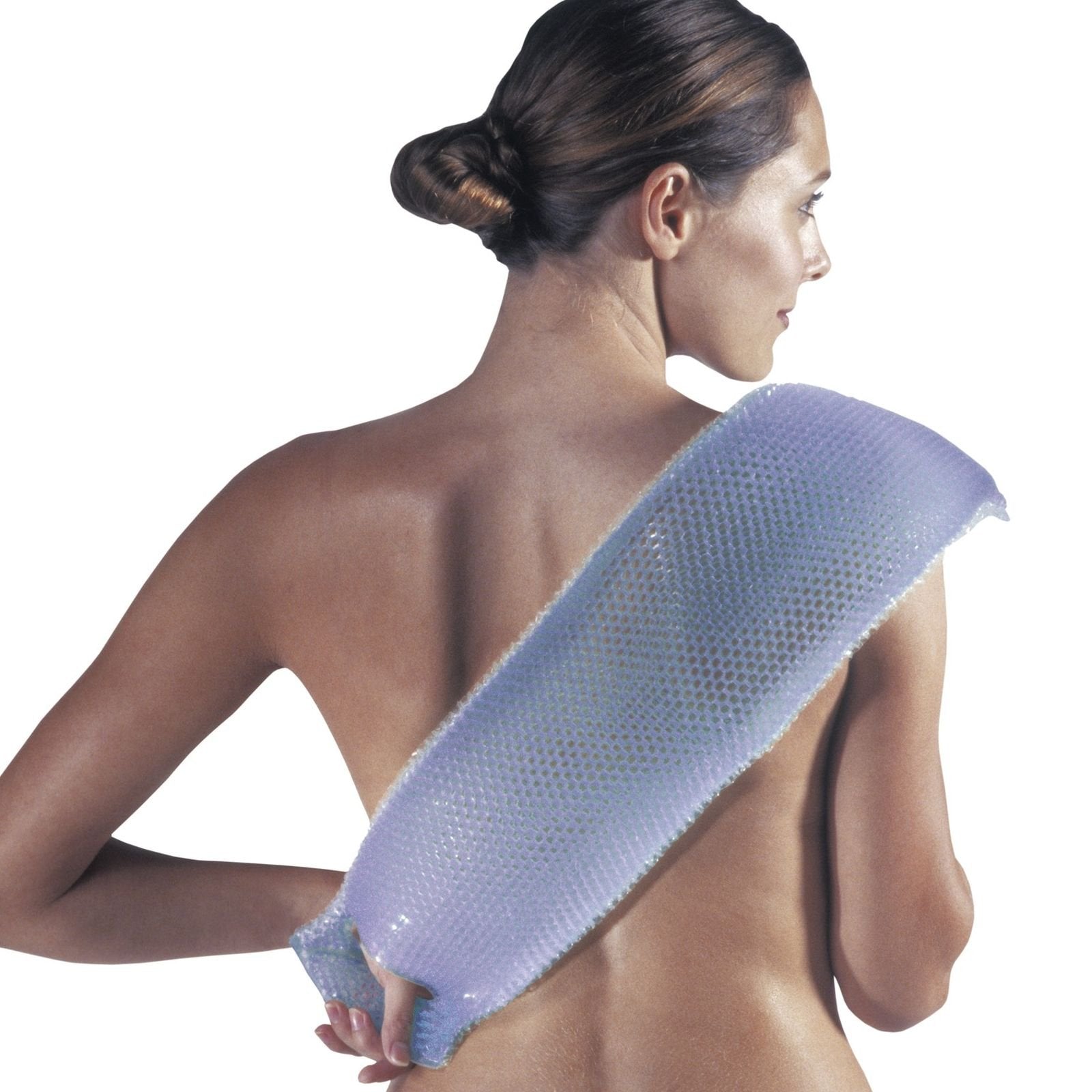 Supracor Spa Exfoliator packaging in purple-green shows color-friendly bathroom accessory.