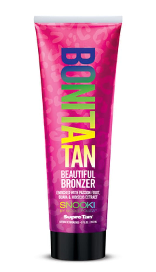Supre Snooki Bonita Tan Bronzer bottle showing rich, even color for a sun-kissed glow