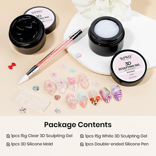SUPWEE 3D nail gel white sculpting for durable extensions and detailed designs.