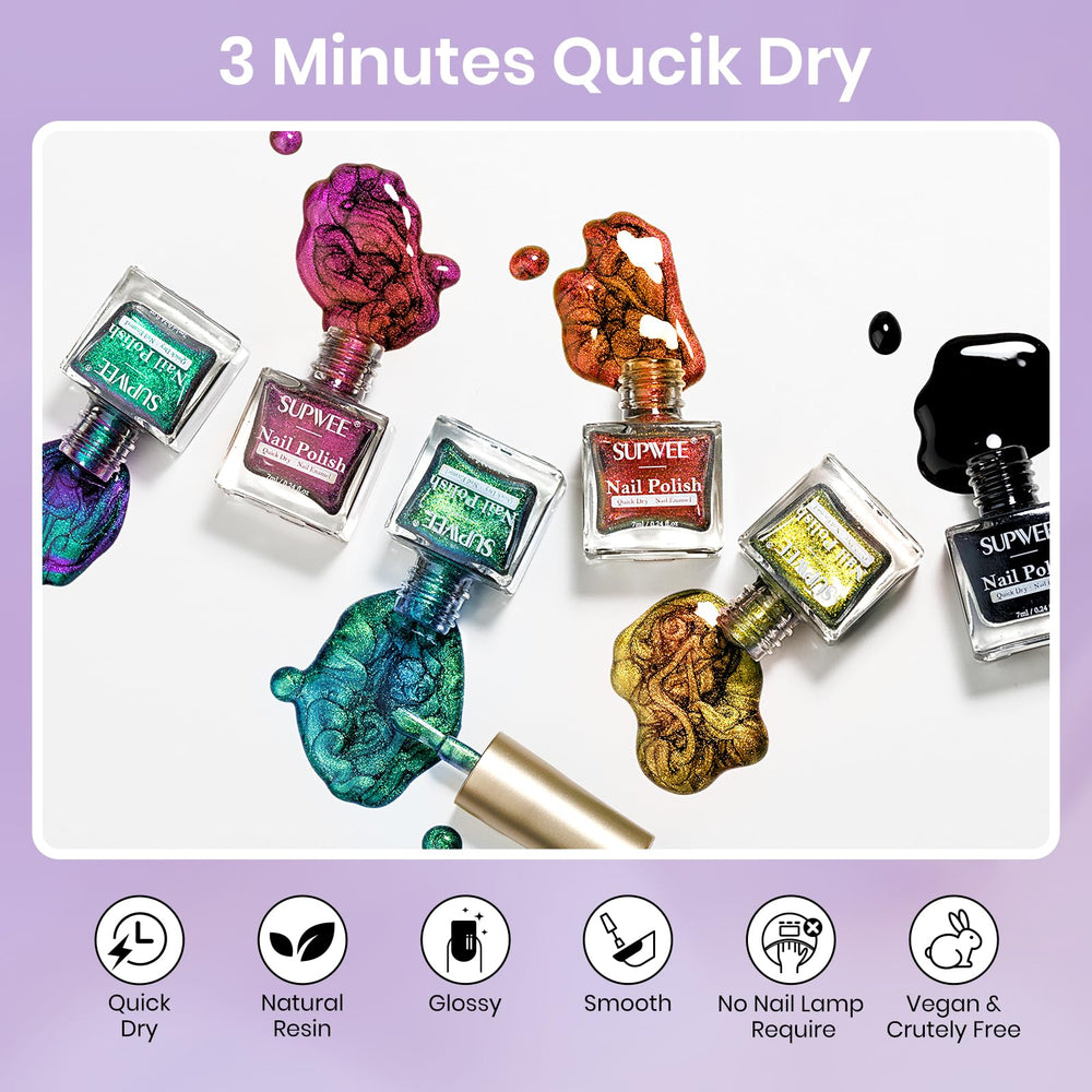 SUPWEE 9D cat eye polish shade 5 delivers vibrant optical shimmer under light.