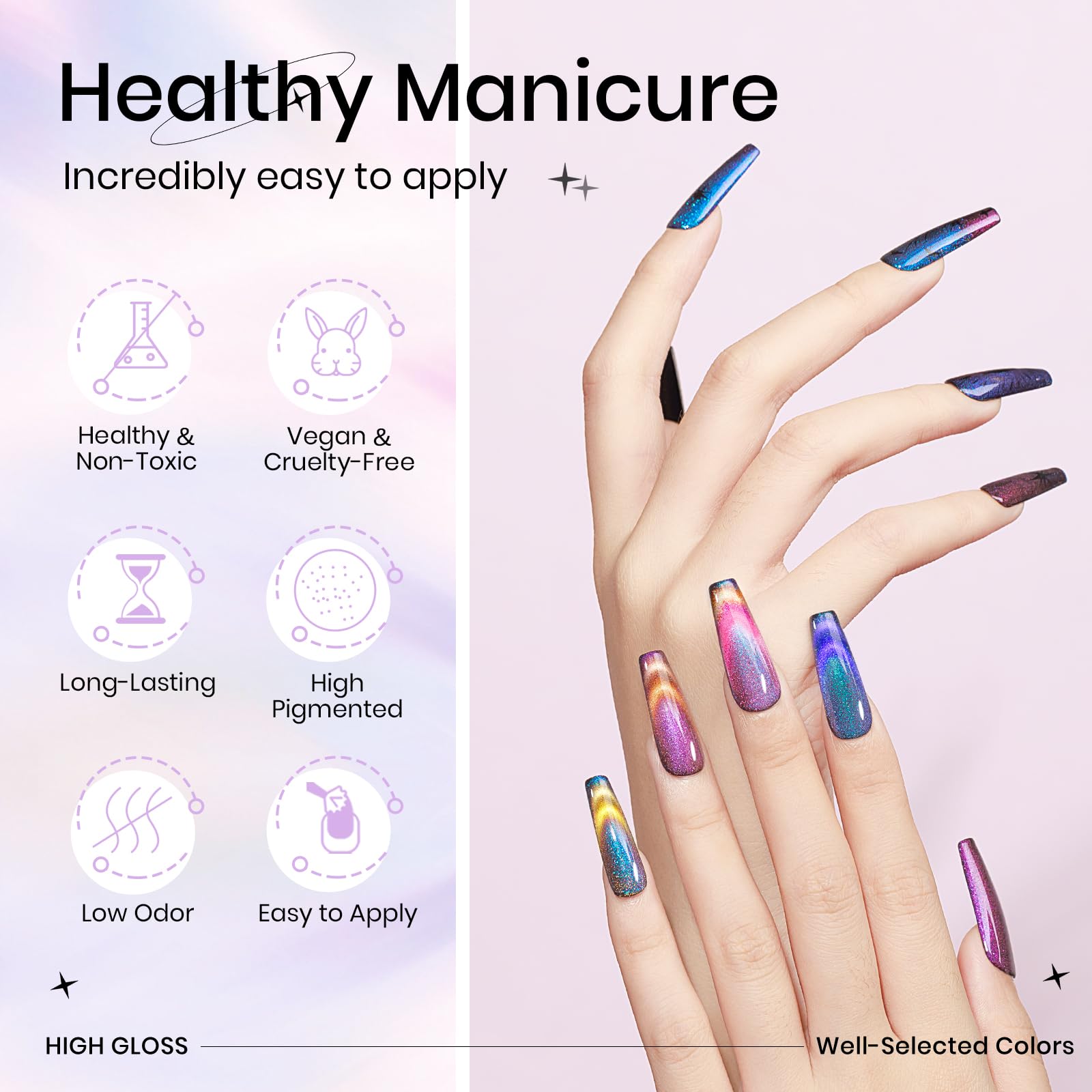 SUPWEE Black Gel Polish for bold cat-eye base