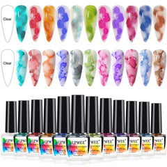 SUPWEE blooming watercolor nail polish collection with shimmering marble effects.