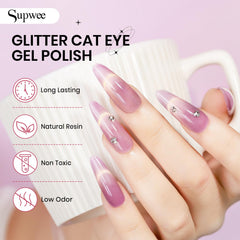 Supwee Cat Eye Blue gel polish creates cool, oceanic magnetic patterns.