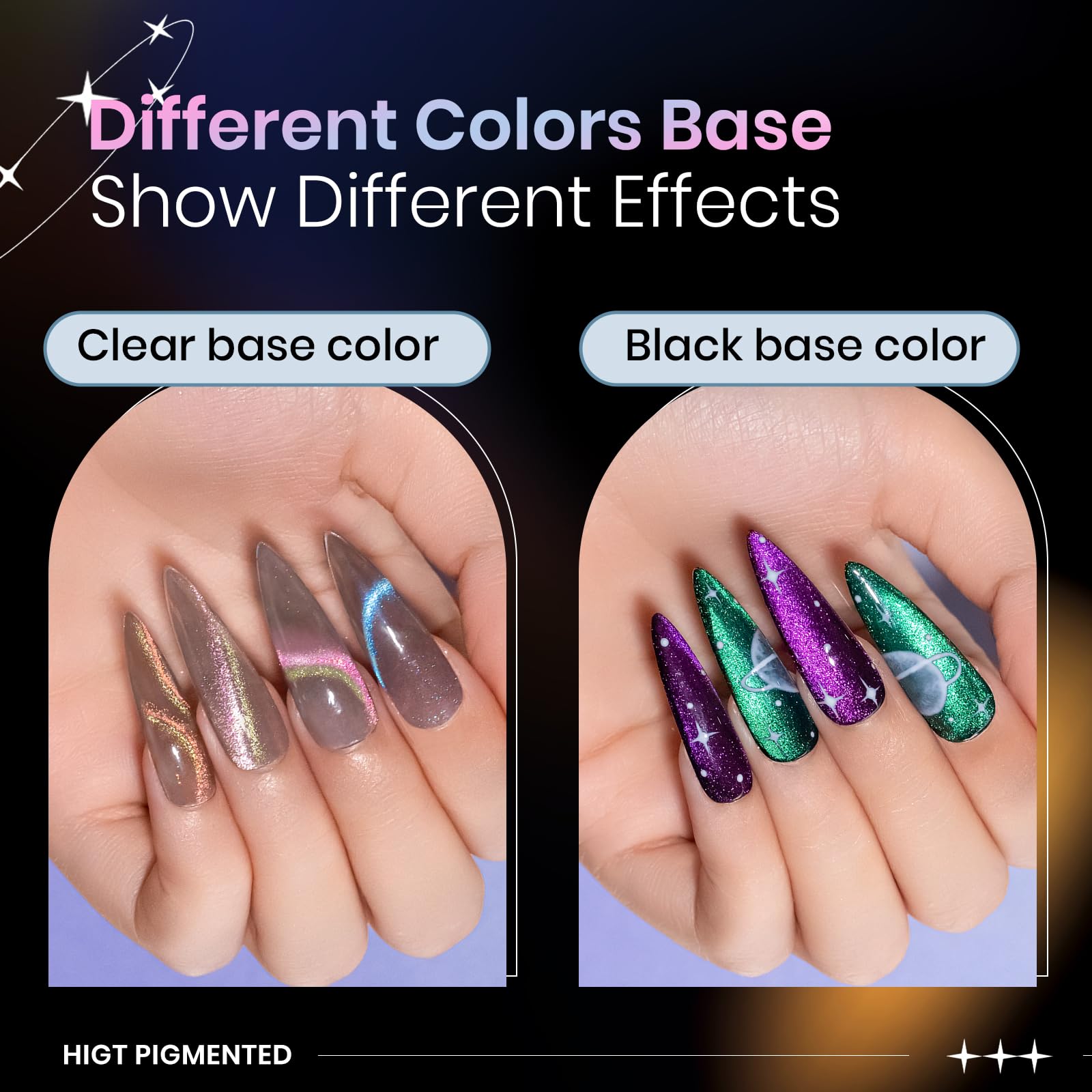 SUPWEE black base gel provides a solid foundation for dramatic cat-eye shifts.