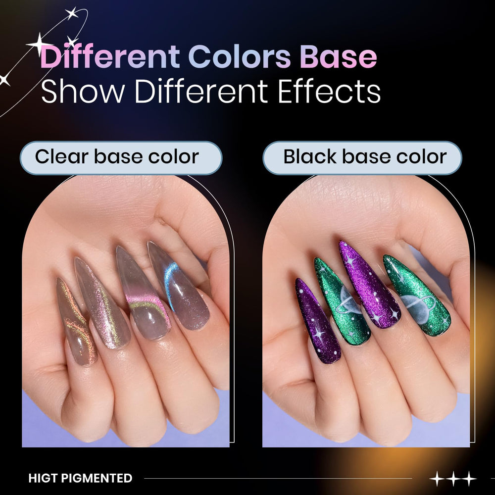 SUPWEE black base gel provides a solid foundation for dramatic cat-eye shifts.