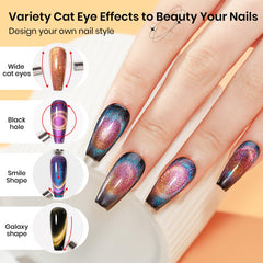 Nail with galaxy cat eye effect created by SUPWEE magnet near the polish