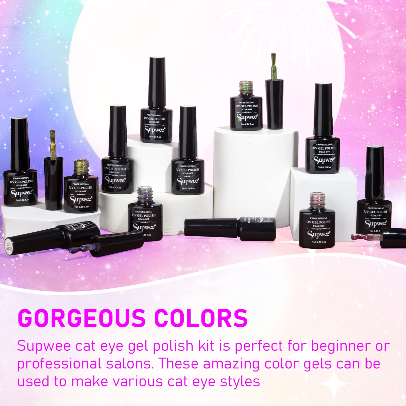 SUPWEE Cat Eye Gel Polish complete kit demonstrates salon-ready results at home.