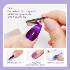 SUPWEE Cat Eye Nail Polish Set magnet in action demonstrates the cat-eye effect.