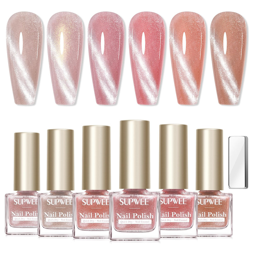 SUPWEE Cat Eye Nail Polish with magnetic design for salon-like nails at home.