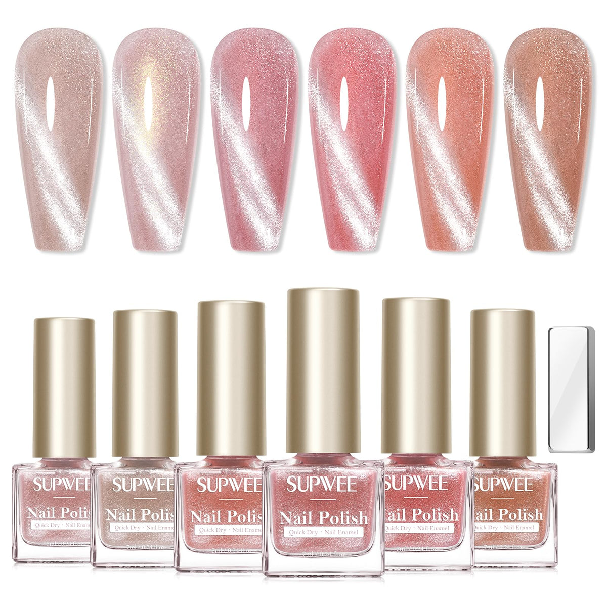SUPWEE Cat Eye Nail Polish with magnetic design for salon-like nails at home.