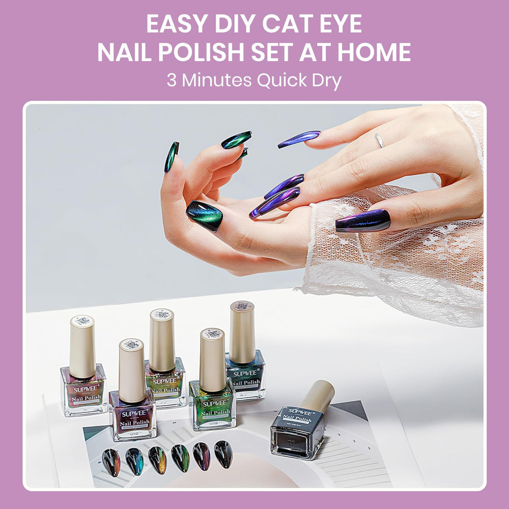 SUPWEE cat eye nails on various outfits with versatile shades for different occasions
