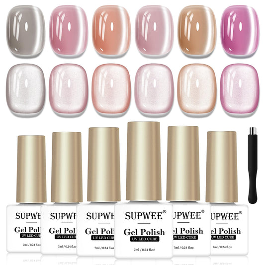 SUPWEE Cat Eye Pink Moonlight bottle for at-home manicure with shimmering finish.