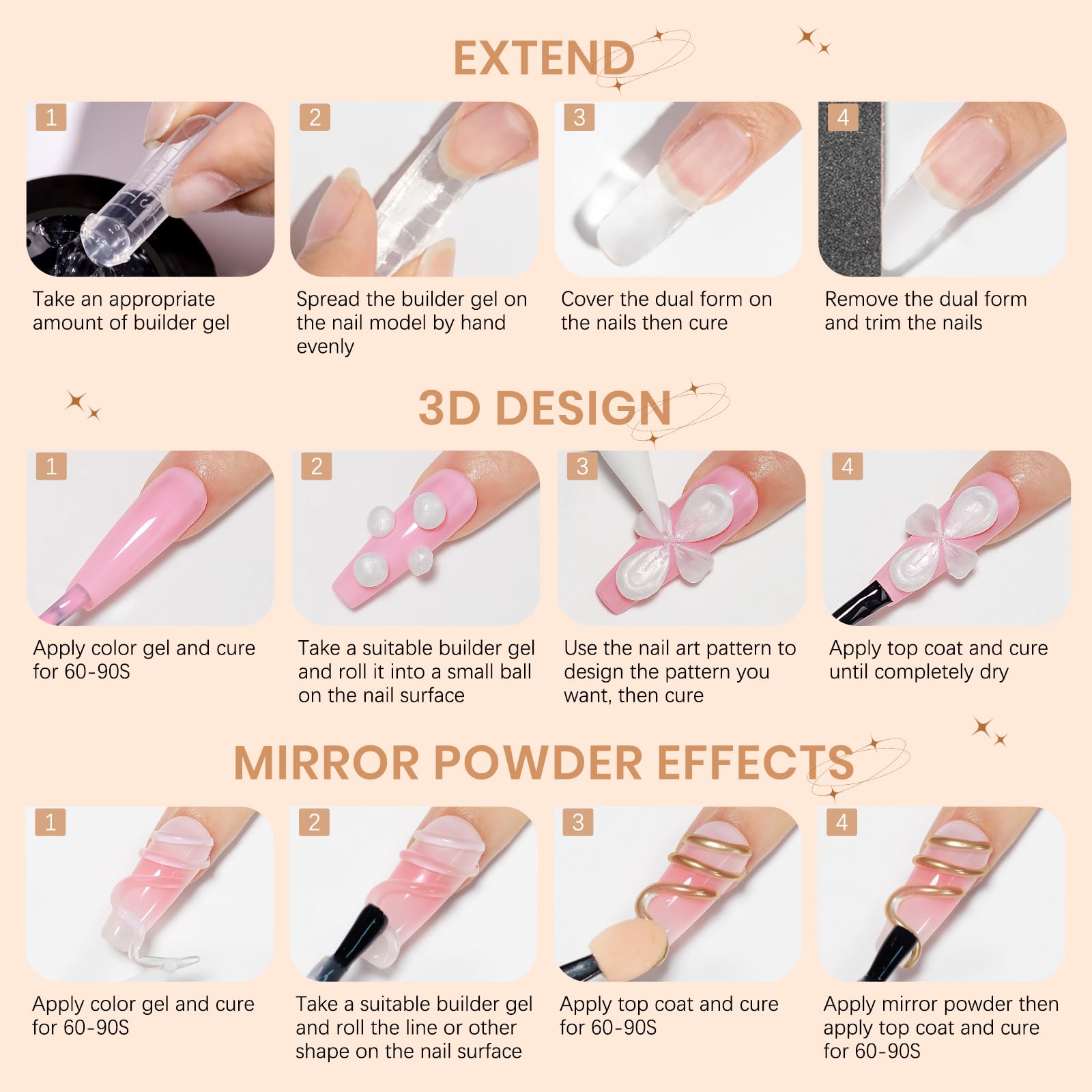 SUPWEE finished designs showing extended nails with 3D details.