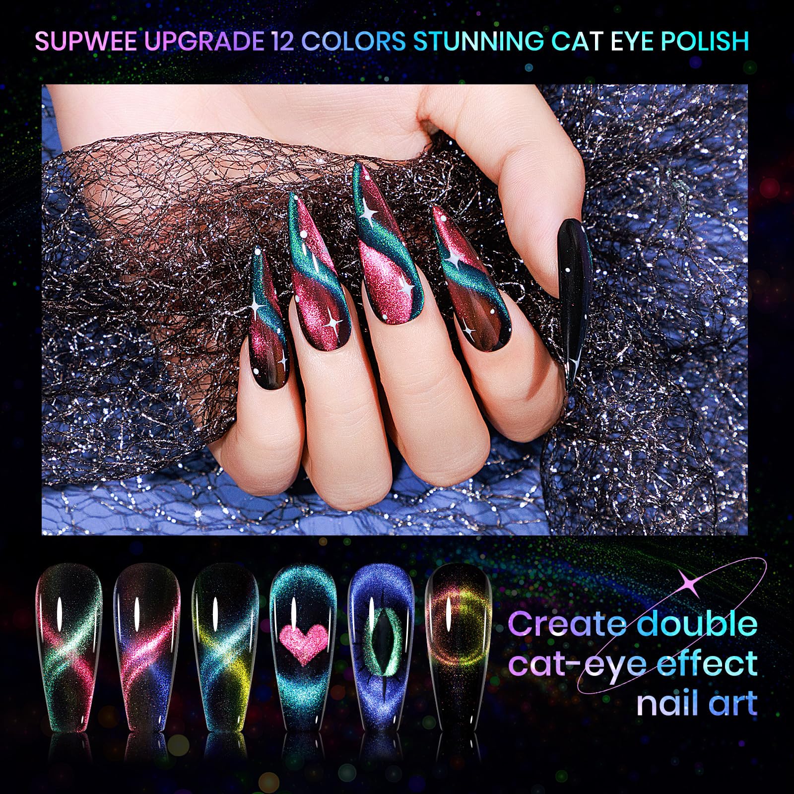 SUPWEE galaxy cat eye shades add depth and shimmer.