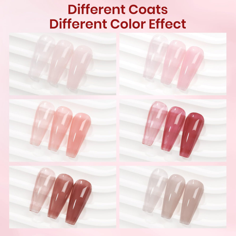 SUPWEE Jelly Nail Polish Set nude shade swatch for natural, everyday nails with subtle gloss.