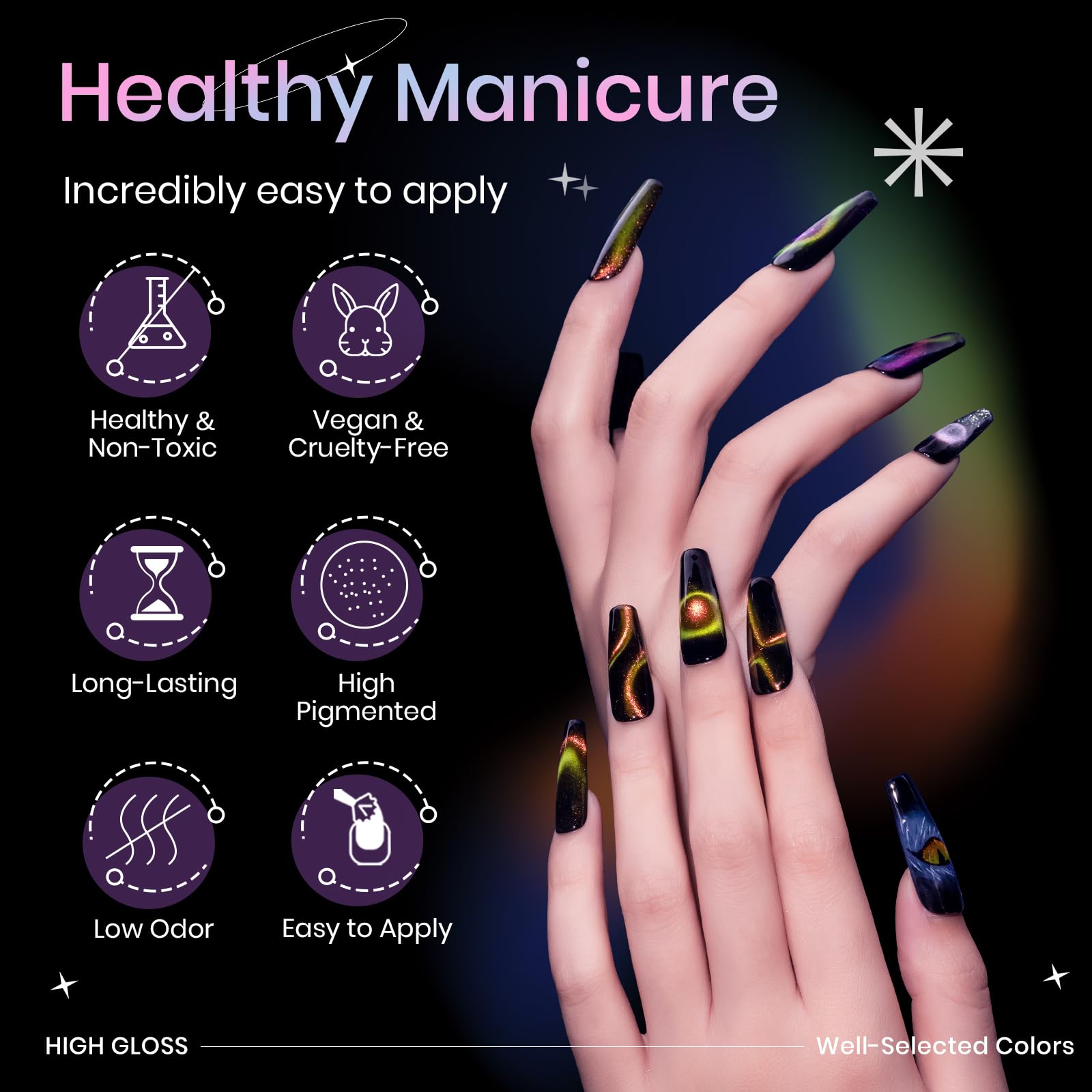 SUPWEE magnet enables shifting cat-eye patterns for dynamic, eye-catching nails.