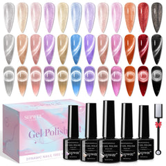 SUPWEE Magnetic Cat Eye Nail Polish Set with 12 colors for at-home salon quality nails.