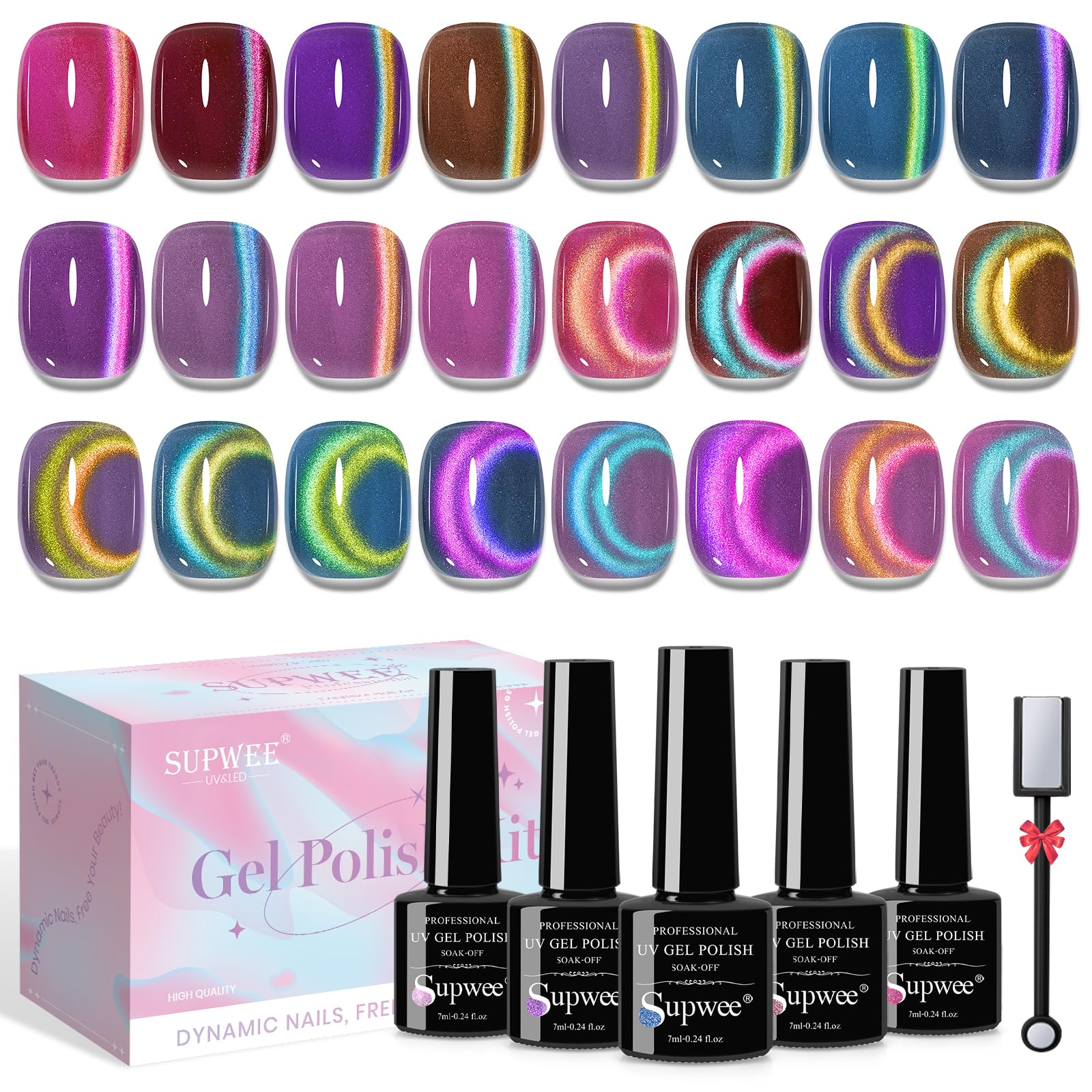SUPWEE magnetic nail polish gel kit with 12 colors for versatile, long-lasting looks.