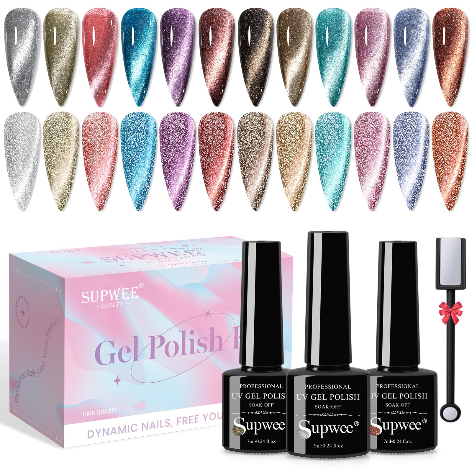 SUPWEE Reflective Cat Eye Polish collection shows color shifts in daylight.