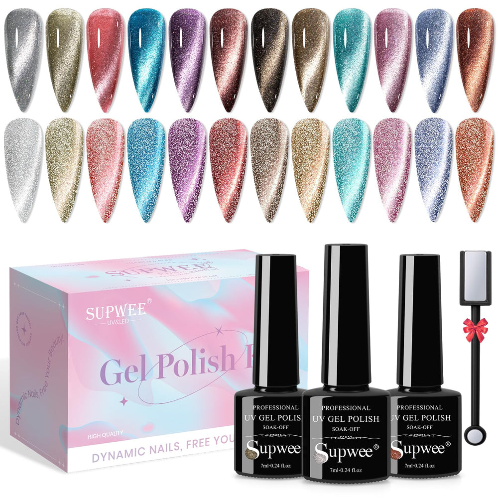 SUPWEE Reflective Cat Eye Polish collection shows color shifts in daylight.