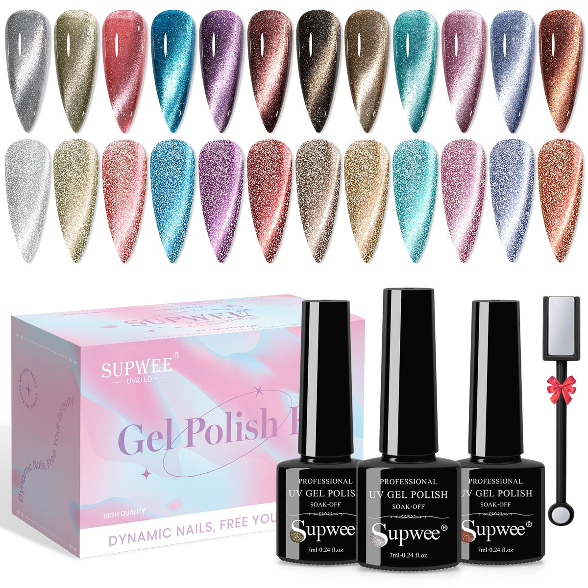 SUPWEE Reflective Cat Eye Polish collection shows color shifts in daylight.