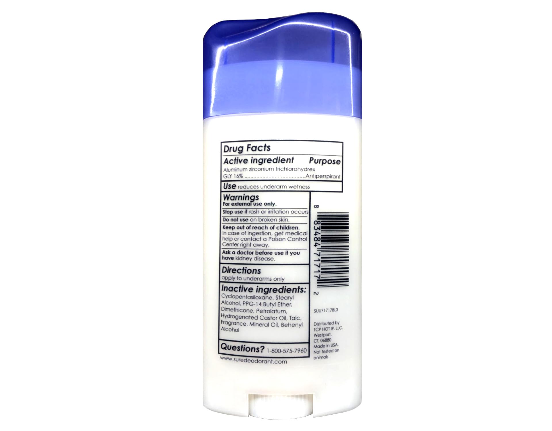 Sure label close-up emphasizes unscented formula and reliable protection.