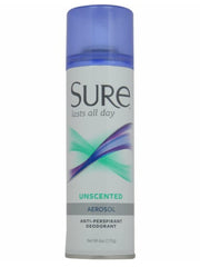 Sure unscented aerosol deodorant spray provides all-day odor and sweat protection for both men and women.