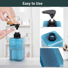 Suream square bottle with clear body shows remaining liquid easily.
