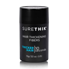 SURETHIK Hair Fibers 15g dark brown packaging for quick, natural-looking coverage.