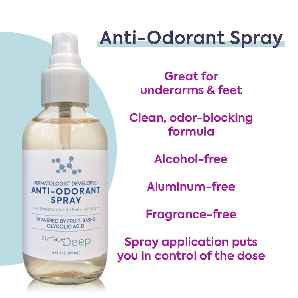 Surface Deep underarm spray being applied for quick odor prevention