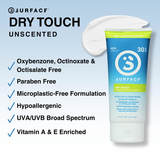 Surface Dry-Touch Lotion Sunscreen being spread on skin for light coverage