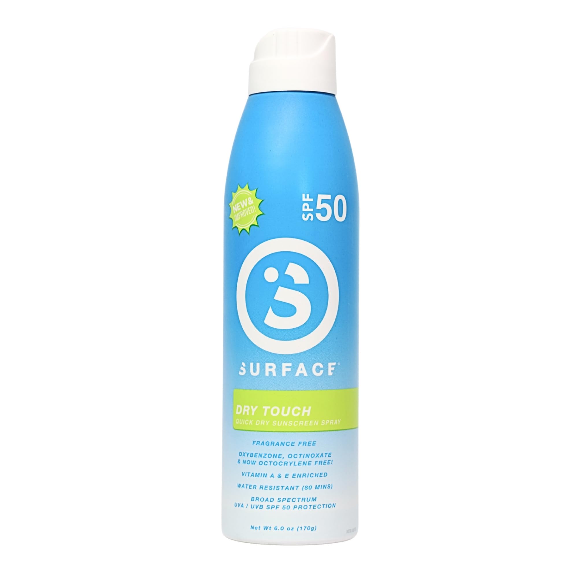 Surface Sun Systems SPF 50 sunscreen spray bottle for full-body protection outdoors.