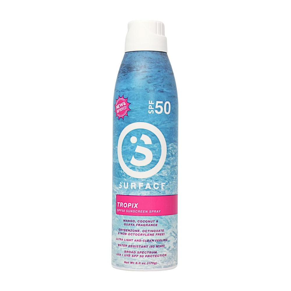 Surface Sun Systems SPF 50 spray bottle ready for quick outdoor protection.