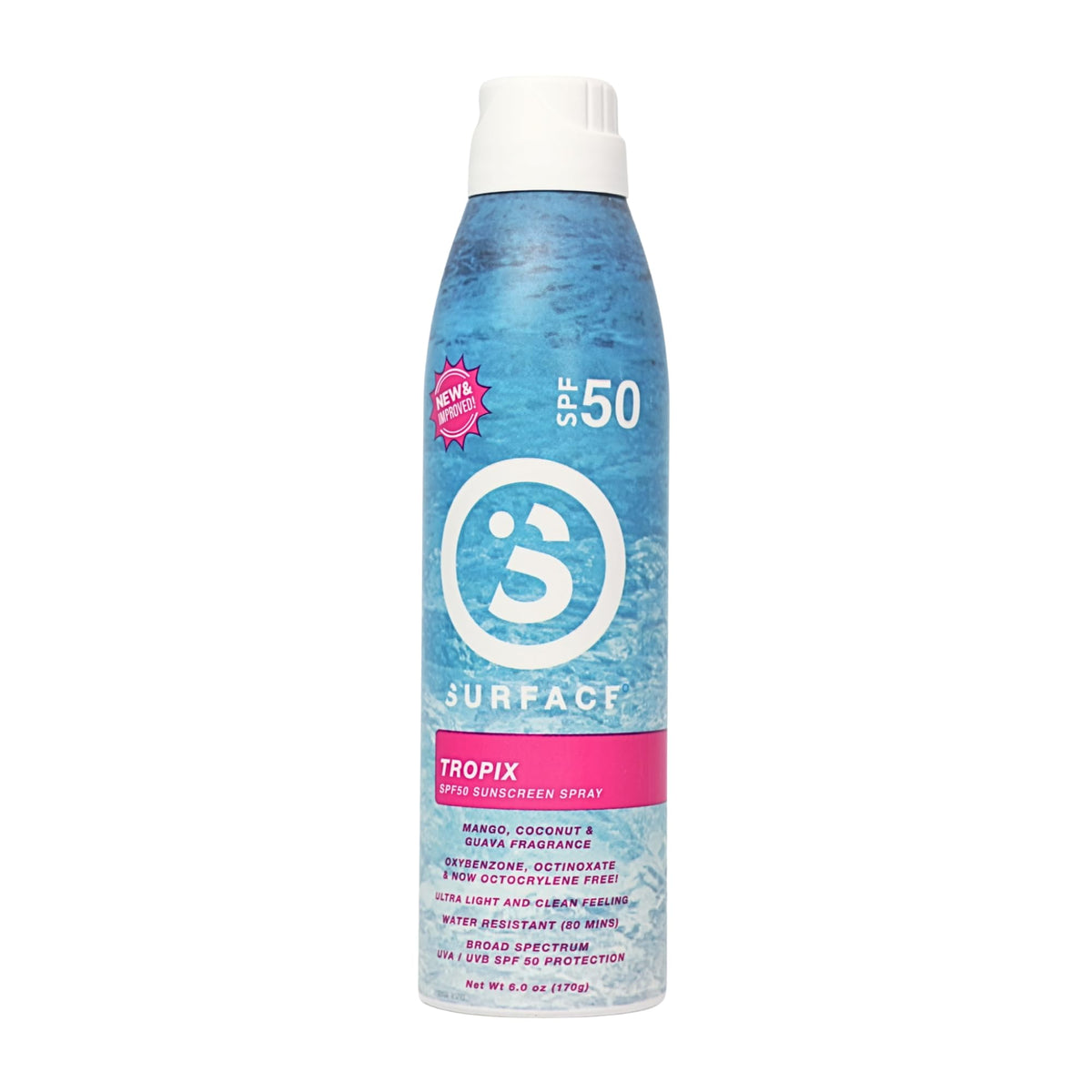 Surface Sun Systems SPF 50 spray bottle ready for quick outdoor protection.