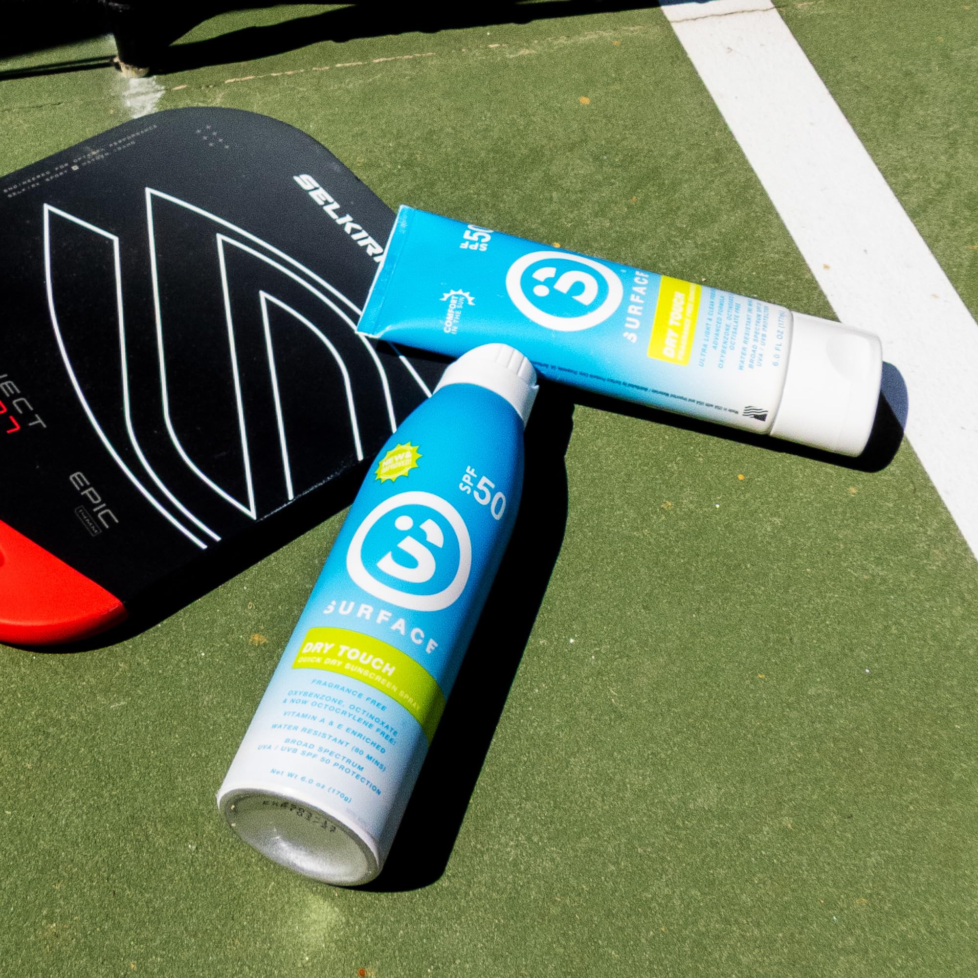 Even shoulder and back coverage with Surface Sun Systems SPF 50 spray.