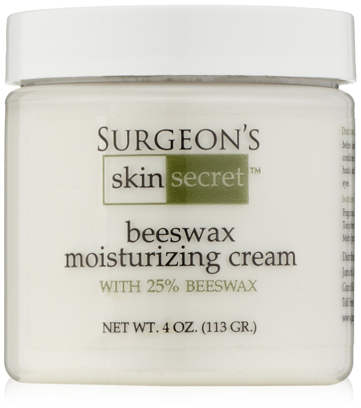 Surgeon's Skin Secret Beeswax Cream jar close-up showing rich moisture for dry skin