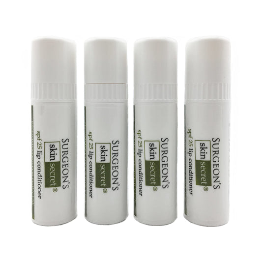 Surgeon's Skin Secret SPF25 lip conditioner 4-pack for everyday lip protection and conditioning.