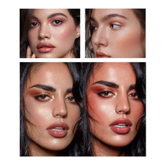 Swatches on skin show natural glow with SURORAIN 12-color palette.