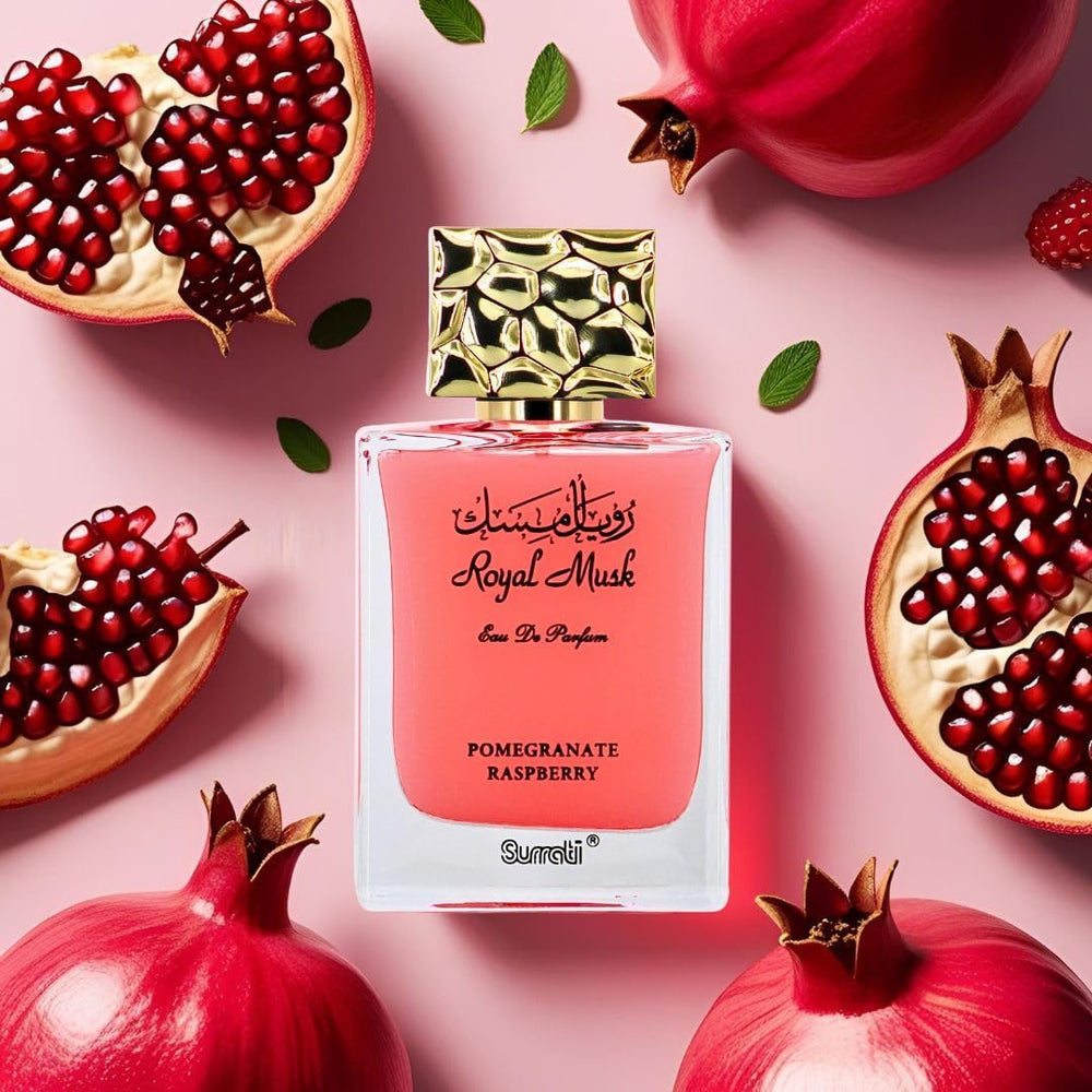 Surrati Royal Musk Pomegranate Raspberry close-up on liquid and label