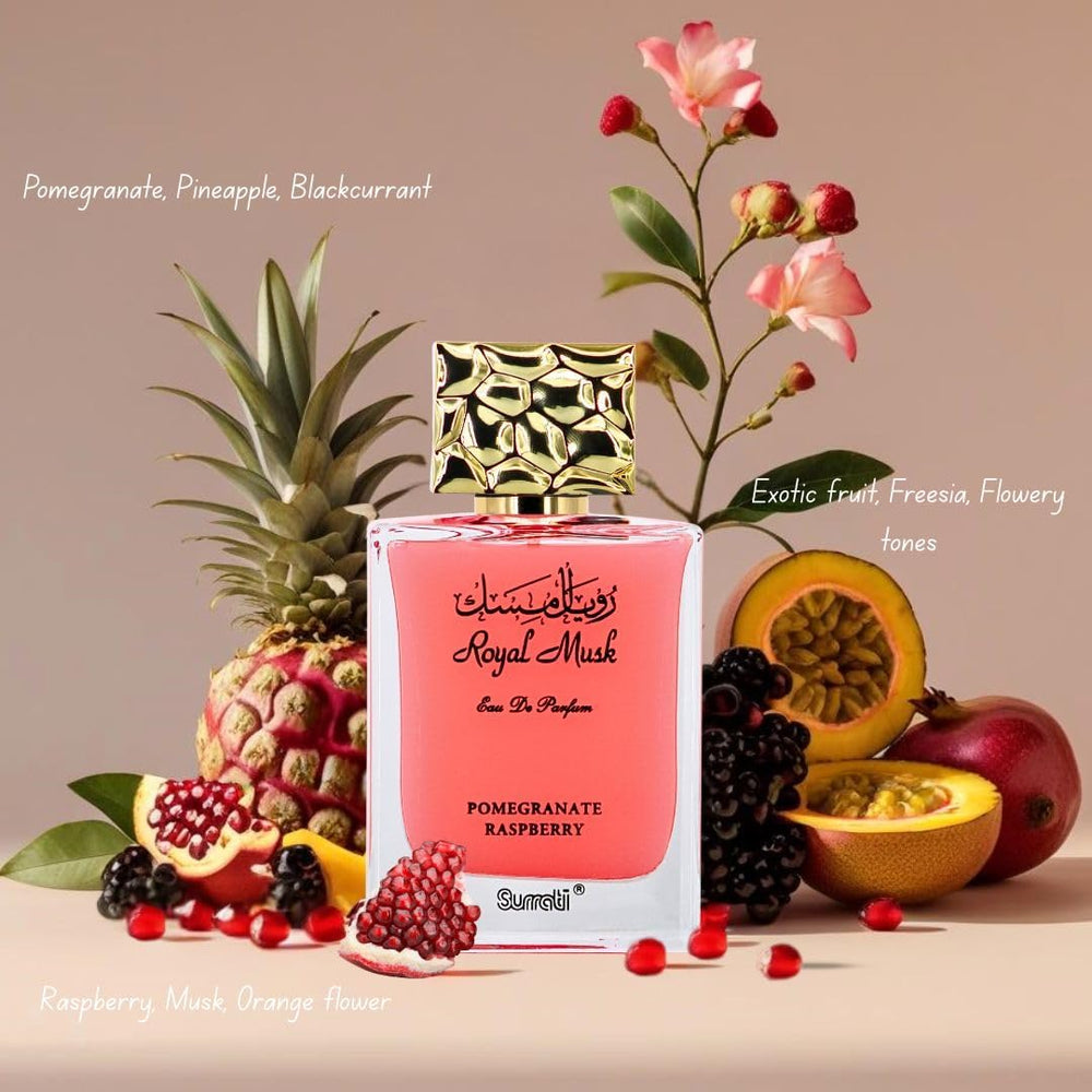 Surrati Royal Musk Pomegranate Raspberry label emphasizes premium presentation perfect for gifting
