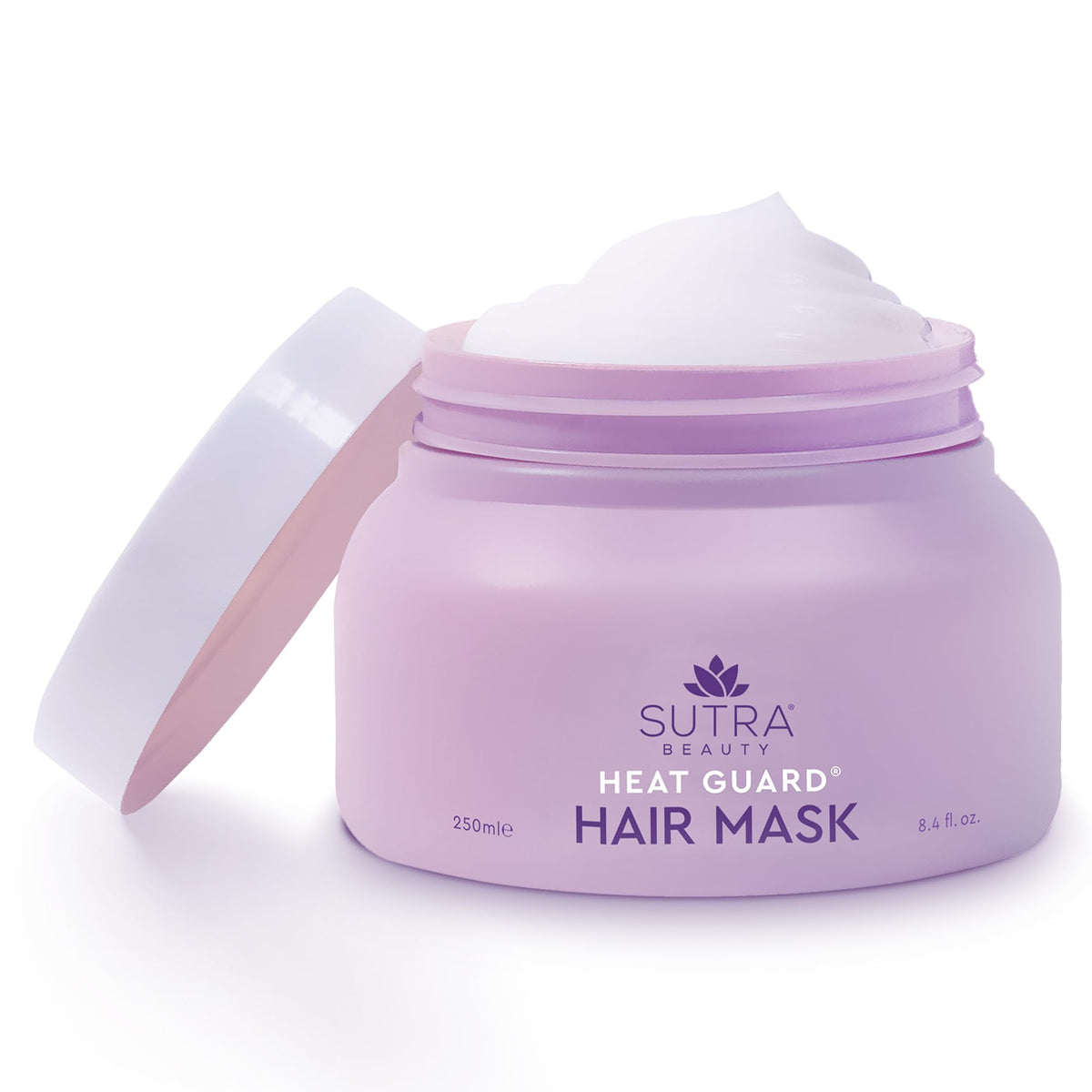 SUTRA Heat Guard Hair Mask bottle demonstrates protective formula for smoother hair.