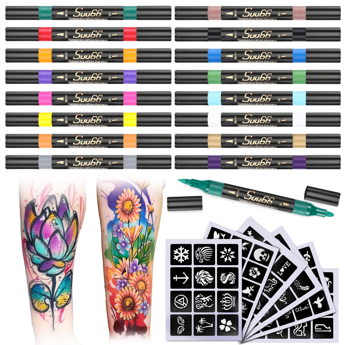 Suu66 tattoo markers kit cover shows the complete body art set for inspiration