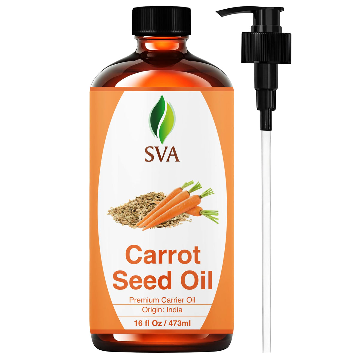 SVA Carrot Seed Oil bottle front for face and hair care.