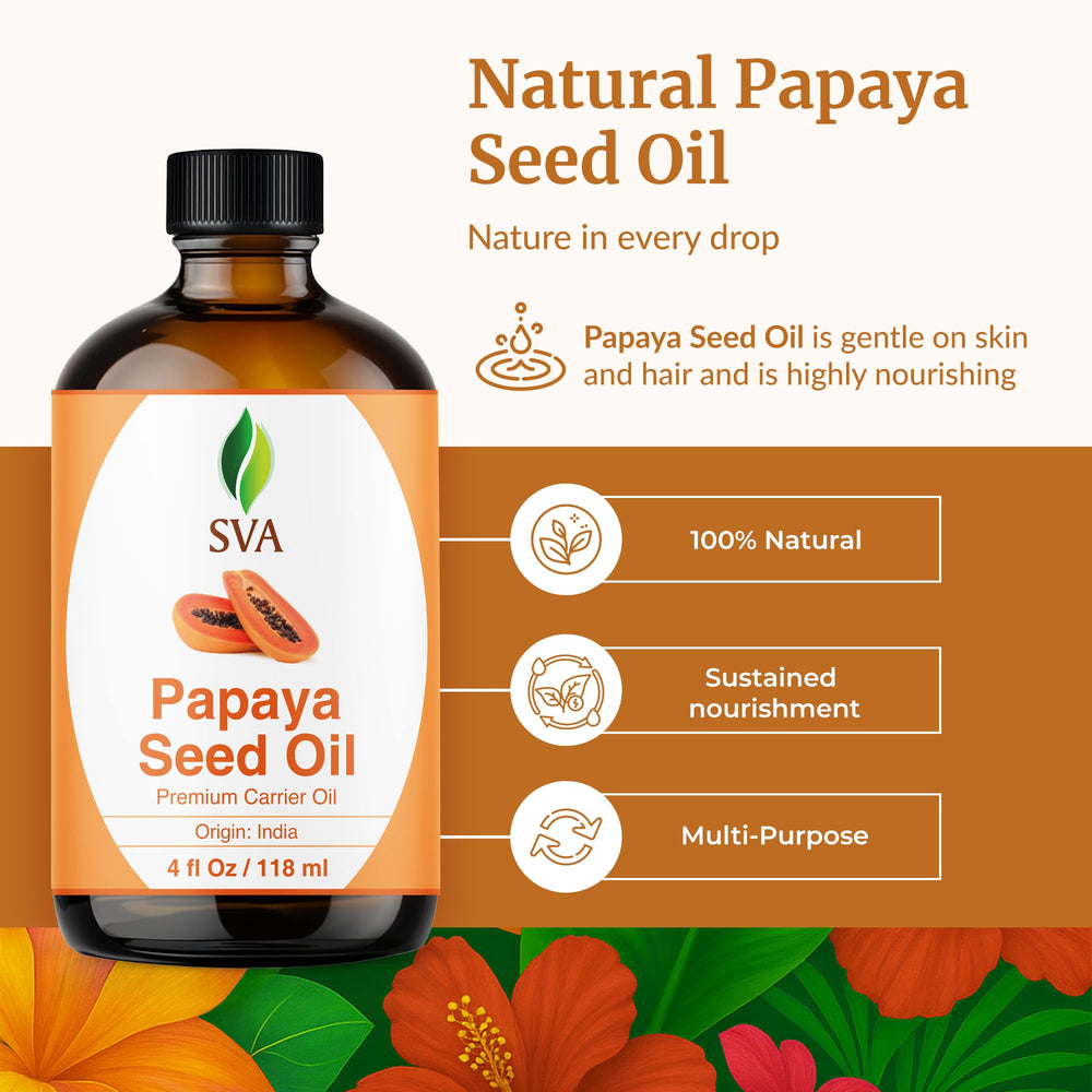 Close-up of SVA Organics Papaya Seed Oil dropper for easy application.